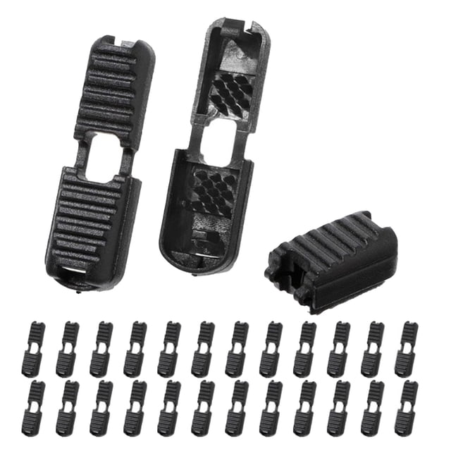 Pack of 25 Black Pull Tabs for Ropes and Drawstrings in Various Applications