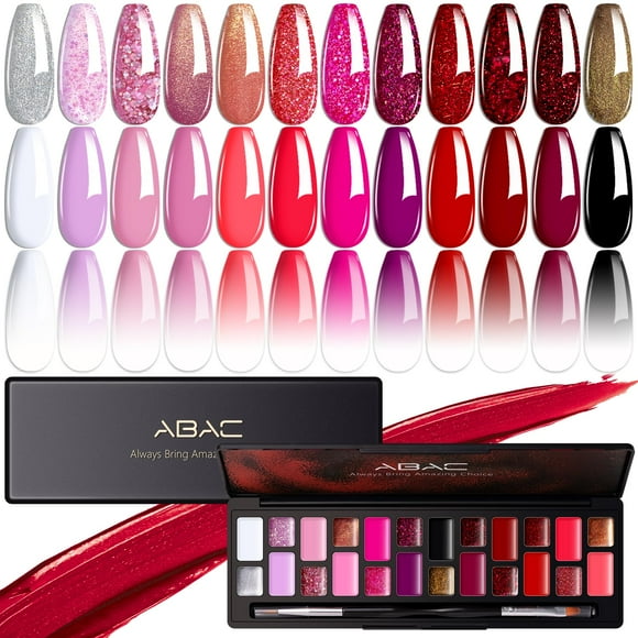 Esmalte de uñas en gel ABAC, juego de 24 colores, oro rosa y rojo vino