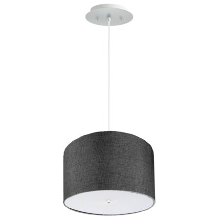 14" W 2 Light Pendant Granite Gray Shade with Diffuser, White Cord