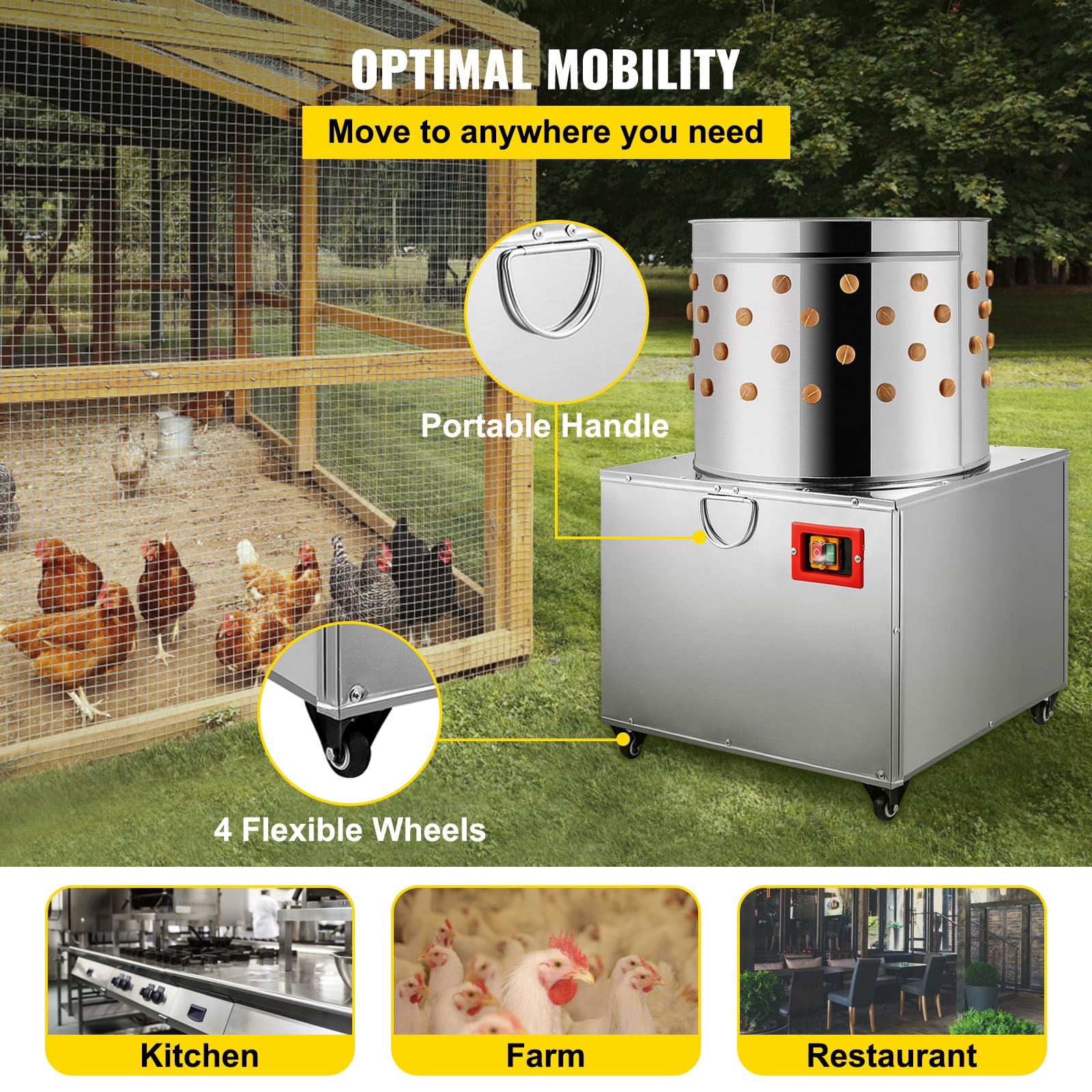 KFFKFF Poultry De-Feathering Machine, 50cm, for Efficient Turkey and Chicken Plucking, Made of Durable Stainless Steel
