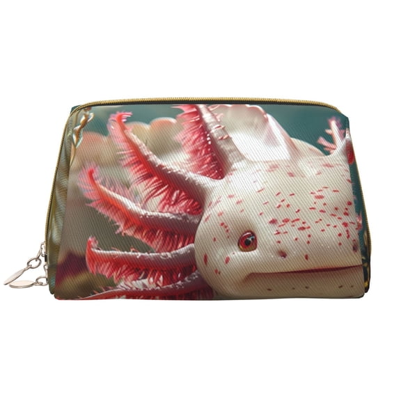 Xecao Colorful Axolotl Underwater Print Fashion Makeup PVC Bag Large Capacity Travel Cosmetic Bag for Women Organizer Toiletry Clutch