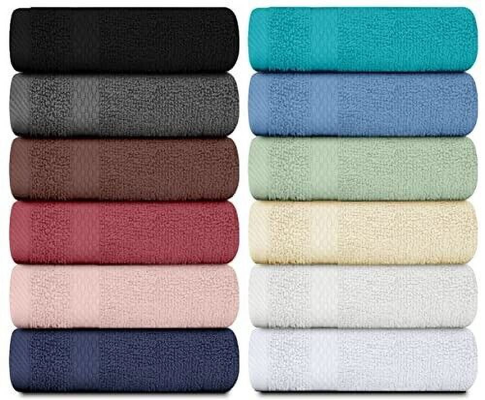 White Classic Cotton Washcloths - 13x13 Hotel Face Towel - Multi Color 12/Pack