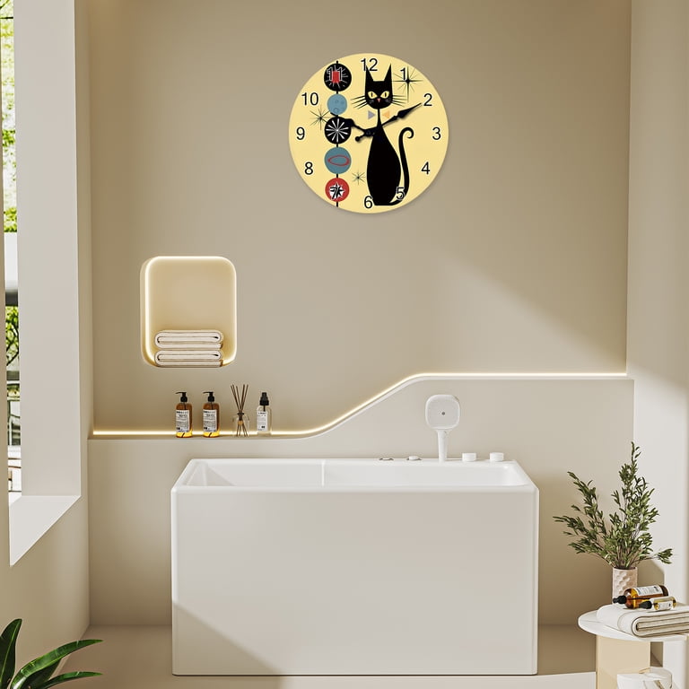 Constantplanet 12 Inch Black Cat Wall Clock Yellow Background photo 5