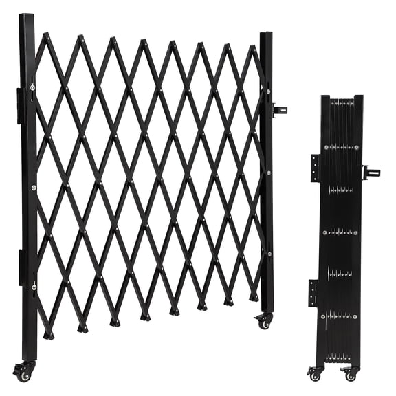 Single Folding Security Door,Portable Flexible Expandable Fence Gate, Steel Accordion Security Gate with 360Rolling Wheel - Ideal for Courtyards, Garages, Gardens