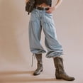 thumbnail image 6 of QURATI Women Baggy Cargo Jeans Mid Waist Wide Leg Parachute Denim Pants Sweatpants Pockets Womens Bottoms Light Blue M, 6 of 9