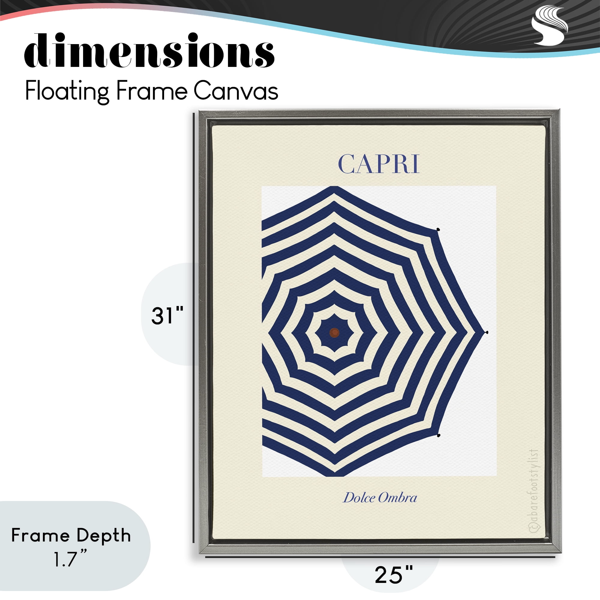 Stupell Industries Capri Striped Umbrella Gray Framed Floater Canvas Wall Art, design by A Barefoot Stylist