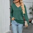 thumbnail image 2 of HomeDM Womens T-Shirts Long Sleeve V Neck Casual Shirts Solid Color Workout Tunic Tops Dressy Work Pullover - Green/M, 2 of 7