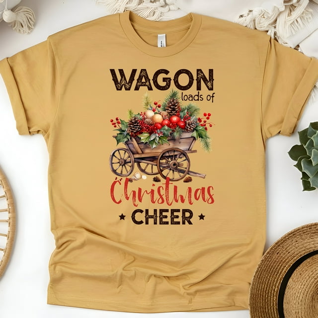 T-shirt de Cheer de Noël Wagon / T-Shirt Graphique Rustique des Fêtes, Or, Taille 2TG