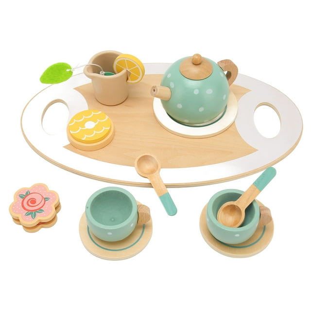 Pretend Play Tea Party Set, Safe Reusable Wood Material Play Food Accessories For Toys