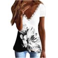 thumbnail image 2 of Idoravan Womens Plus Tops Clearance Women Casual Slimming Draw Back Printed Short Sleeves V-Neck Lace Blouse Tops, 2 of 5