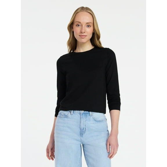 Time and Tru Women's Slim Crewneck Tee with Long Sleeves, Sizes XS-XXXL