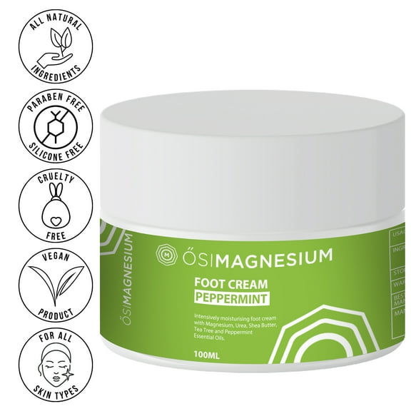 OSIMAGNESIUM Tea Tree and Peppermint Foot Cream- 3.38oz for dry, cracked heels