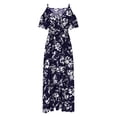 thumbnail image 5 of Taqqpue Womens Summer Maxi Dress V Neck Cold Shoulder Short Sleeve Casual Loose Long Split Dress Floral Boho Flowy Tropical Print Beach Long Sundress, 5 of 9