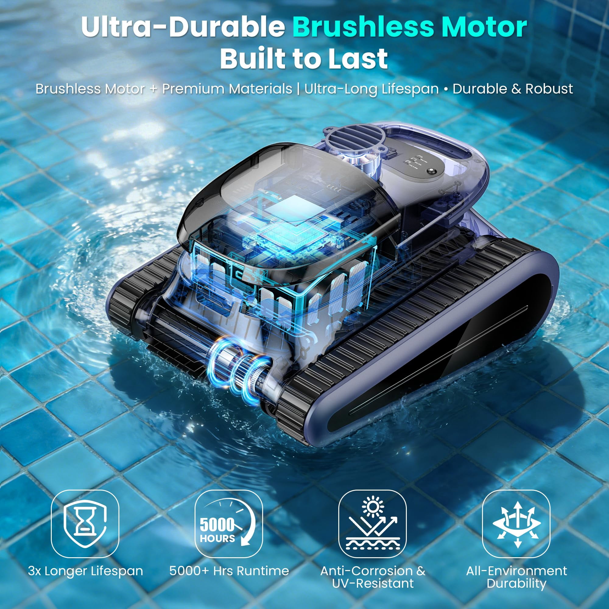 Seauto 2026 New Cordless Robotic Pool Cleaner for Inground & Above-Ground Pools up to 2150 Sq Ft, Wall & Waterline Cleaning, 80 GPM Strong Suction, Smart Navigation, 3 Cleaning Modes, App Control
