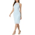 thumbnail image 4 of INSPIRE CHIC Women's Elegant Lace Halter Neck Sleeveless Bodycon Cocktail Sheath Midi Dress L Light Blue, 4 of 6
