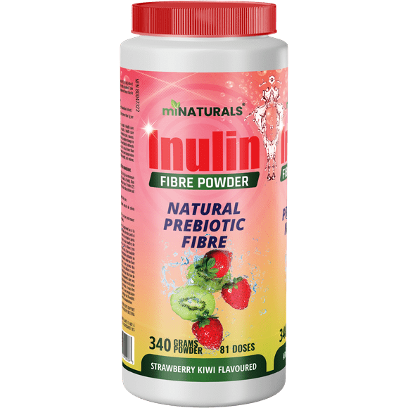 Poudre de Fibres d'Inuline Pure - Supplément de Fibres Prébiotiques Naturelles (340g - 106 Doses) - Aromatisé à la Fraise/au Kiwi