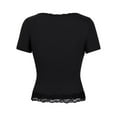 thumbnail image 5 of DuoJiaJ Women's Spring And Summer Solid Color Lace Square Neck Short Sleeved Casual T Shirt Top Women’s Blouses Black, 5 of 5