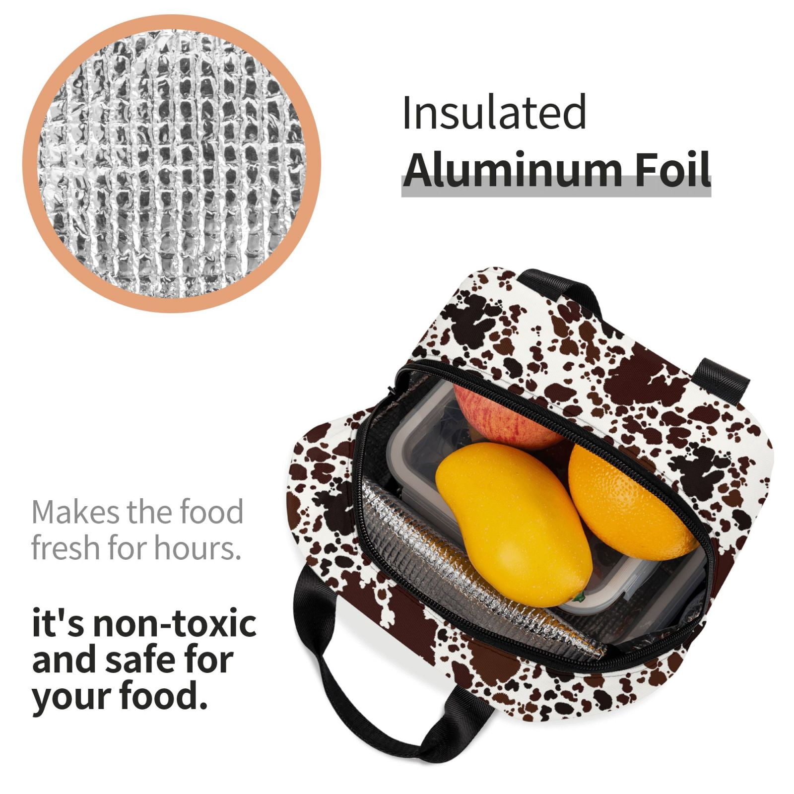 Defioc Cow Skin Print Lunch Box,Lunch Bag for Women Men Reusable Insulated Lunch Tote for Work/Office/Picnic/Travel