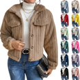 thumbnail image 7 of Women's Short Wool Button-Down Lapel Warm Puffy Coat with Pockets, 7 of 7