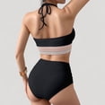 thumbnail image 4 of Women's High Waist Bikini Set with Crochet Waistband and Halter V Neck Top - Medium, Black, 4 of 7