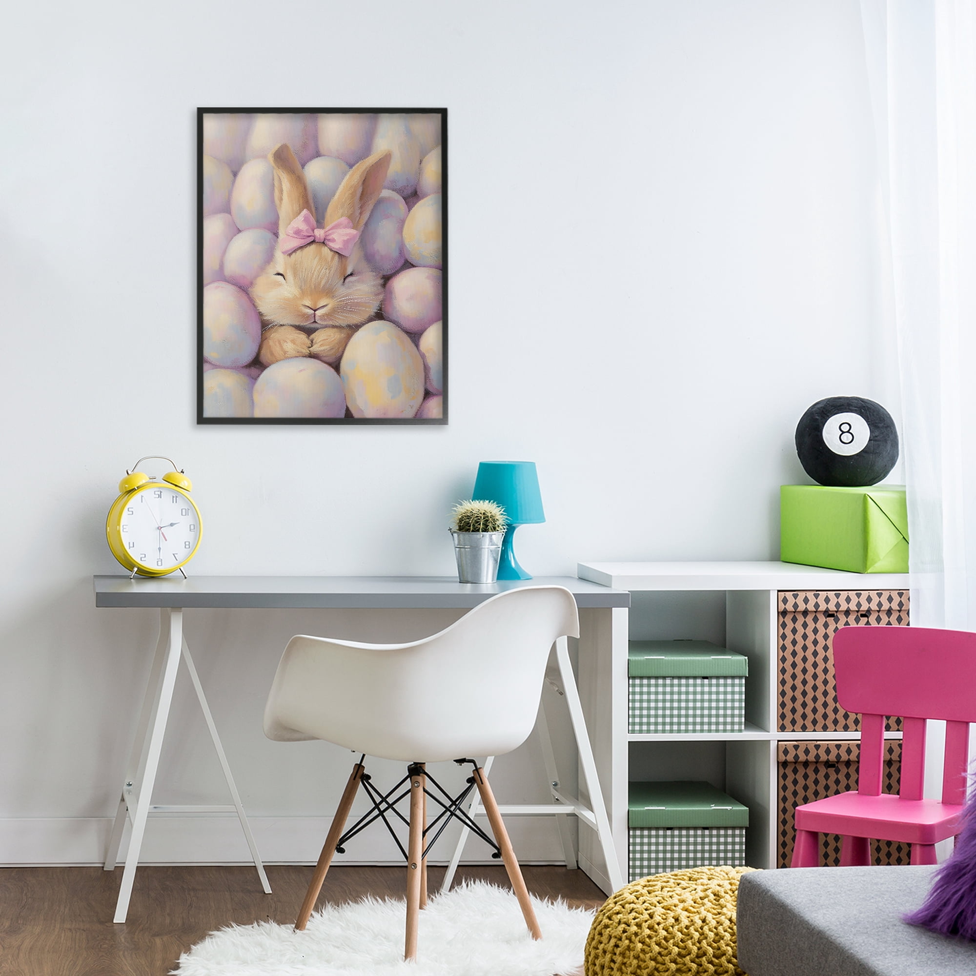 Stupell Industries Easter Bunny Nestled in Eggs Black Framed Giclee Art, design by The Prints Vibe