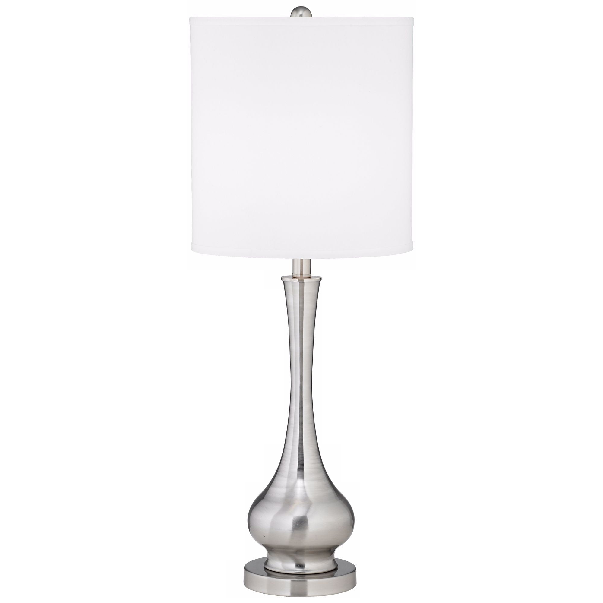 Possini Euro Design Modern Buffet Table Lamp 32" Tall Brushed Nickel Metal Gourd White Fabric Cylinder Shade for Living Room House Dining Entryway