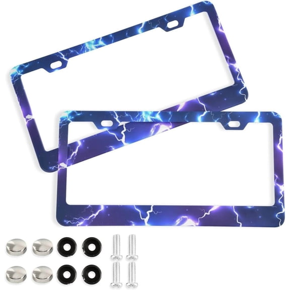Coolnut Blue Lightning 2 Holes Car License Plate Frames 2PCS, Car License Plate Holder with Screw Caps Cover Set Automotive Exterior Parts Decoration for US Vehicles