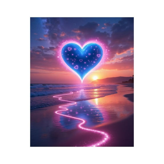 Paint By Numbers Kit for Adults Beginner - DIY Heart Sunset Beach Glow Canvas Painting Kits for Adults, Frameless Paint By Number for Adults for Home Wall Decor 16x20 Inch