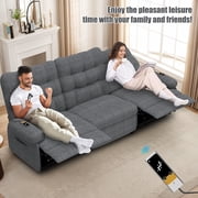 Recliner Sofa Couch Set, 3 Seat Electric Recliner with Remote Control and Side Pocket for Families and Friends, Modern Power Recliner Sofa for Living Room Home Theater, Gray