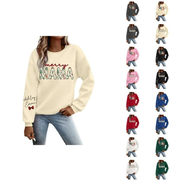 Christmas Mama Sweatshirts for Women 2025 Long Sleeve Crewneck Merry Mama Claus Graphic Sweatshirt Pullover Tops