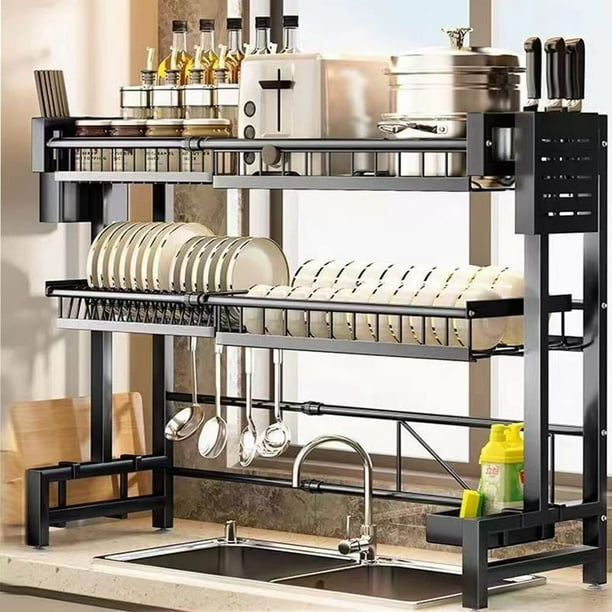 Escurridor de Platos Sobre Fregadero, Retráctil Escurridor de Plato Sobre Fregader para Secado y Almacenamiento con Soporte para Utensilios para Platos para Organizar La Cocin (Adjustable 63-100cm)