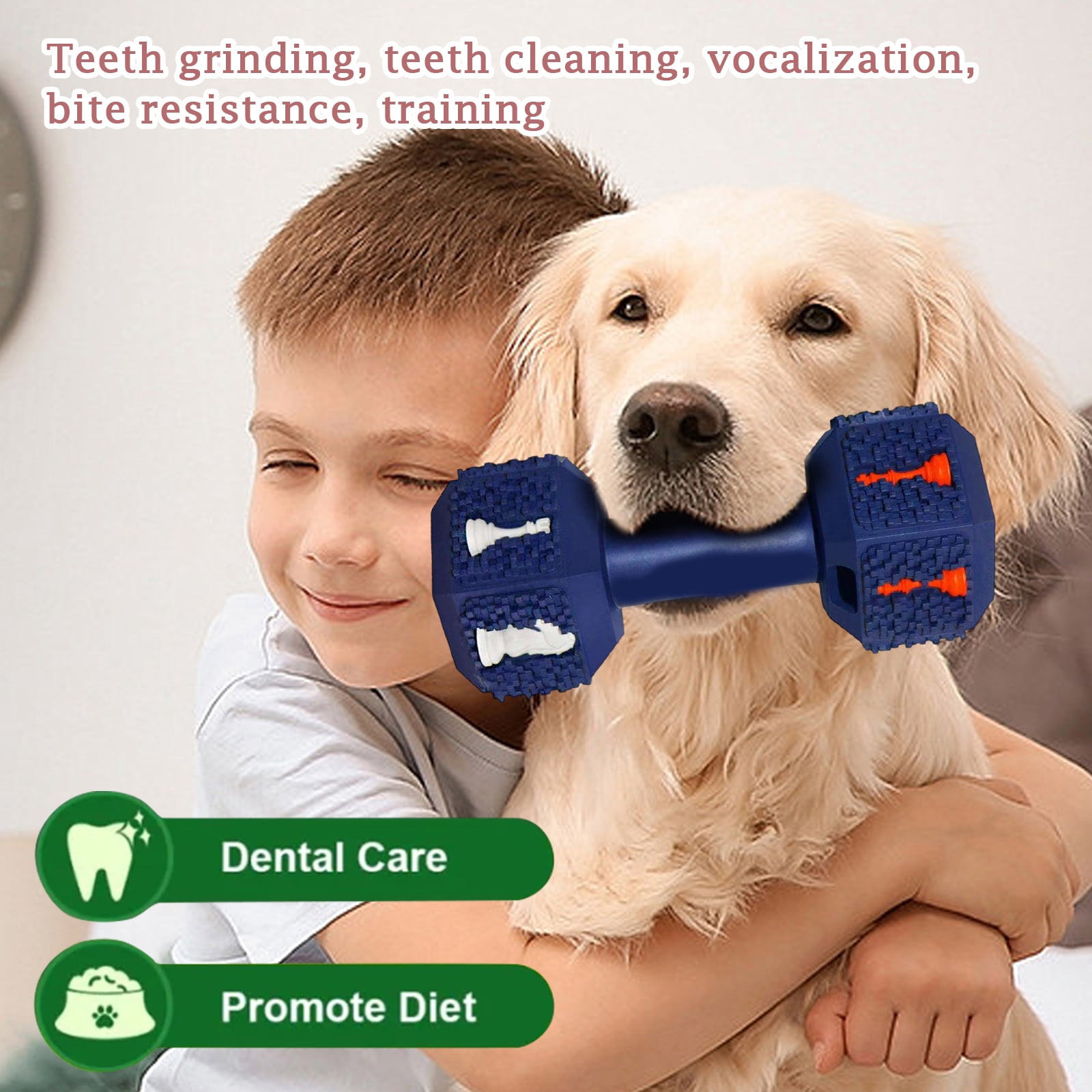 Large Dog Toy, Natural Rubber Treat Dispensing, Teeth Cleaning, Interactive, Sound Making, Durable, Blue - for Large Dogs, Chewing, Puzzle, Playtime, Training