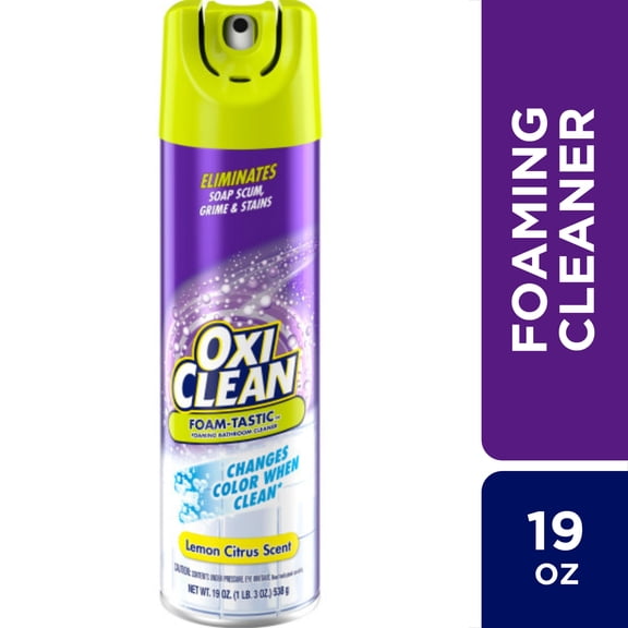 OxiClean Foam-Tastic Foaming Bathroom Cleaner, Removes Soap Scum, Grime & Stains, Lemon Scent, 19 oz