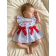 thumbnail image 4 of Loicainy Baby Toddler Girls 4th of July Romper Dress 3 6 12 18 Months Flag Letter Embroidery Short Sleeve Crew Neck Striped Bodysuit, 4 of 9