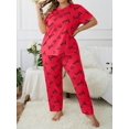 thumbnail image 3 of Womens Plus Size Pajama Soft Silky Print Set Short Sleeve Sleepwear 2 Piece Lightweight Loungewear for Home, 3 of 11