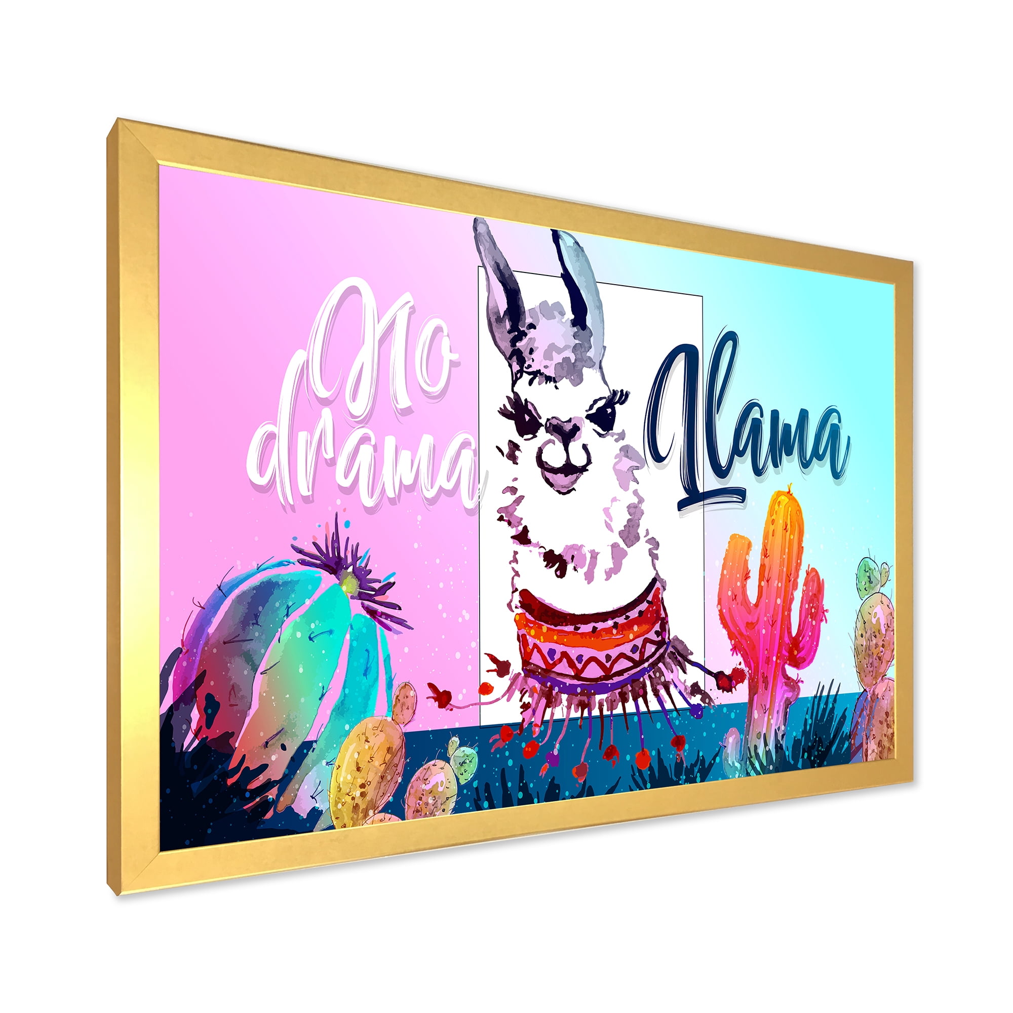 Designart 'No Drama and Colorful Llama' Children's Art Framed Art Print