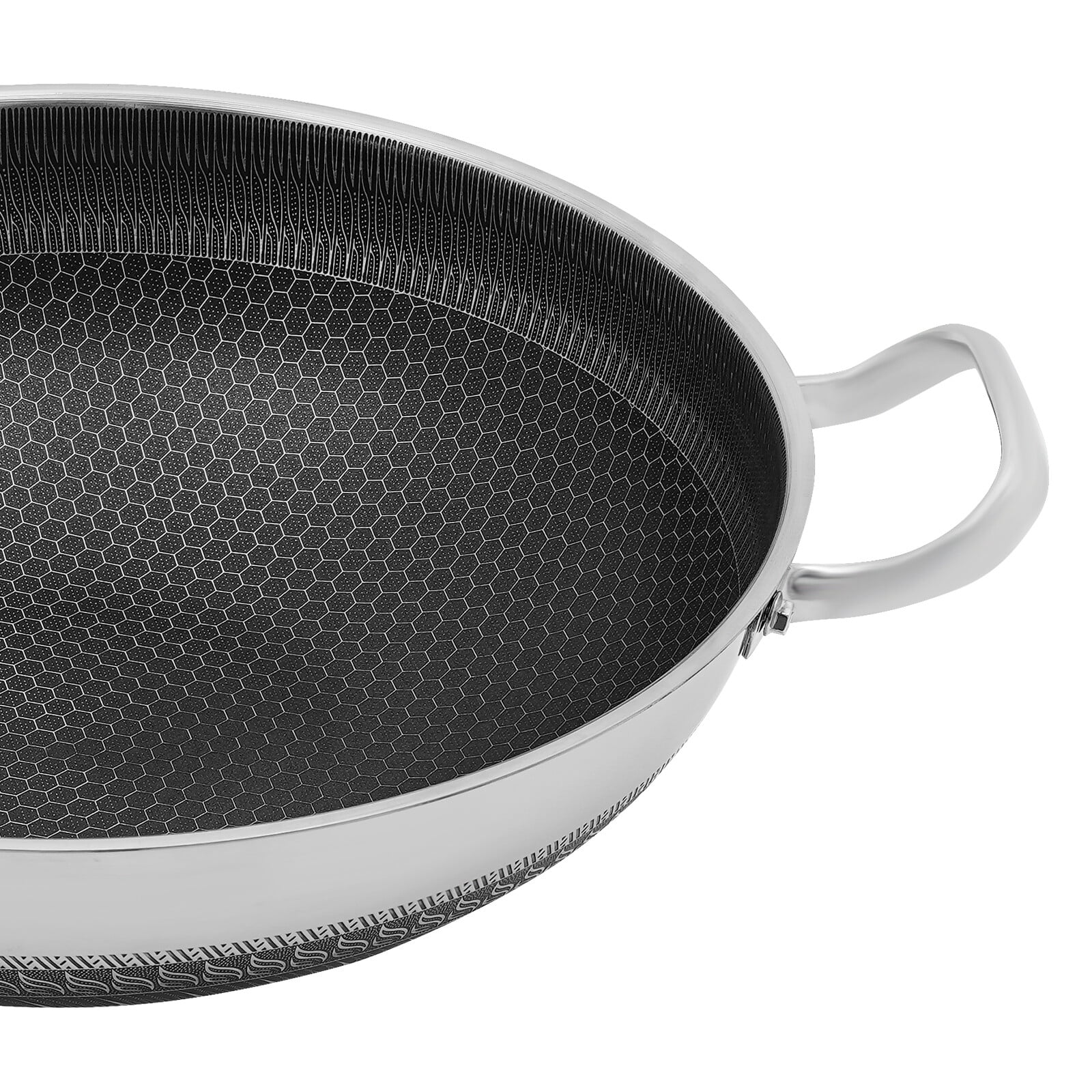 14inch Stainless Steel Frying Pot 2-Handle Non Stick Paella Pan Cooking Skillet with Lid