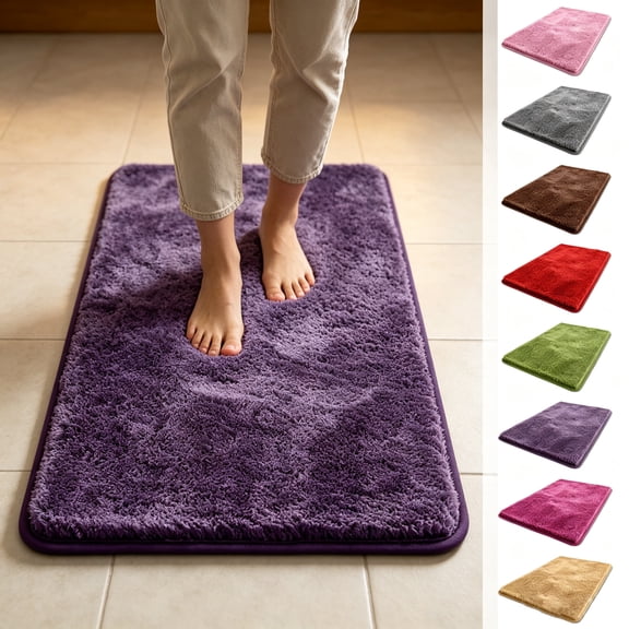 FastXmas Bathroom Rugs, Thick Soft Absorbent Rug, Microfiber Mats, Non-Slip Backing, Machine Washable Shower Floor Rugs, Bathroom Bathroom Mat for Home Decor Accessories, 23.6x15.7 Purple