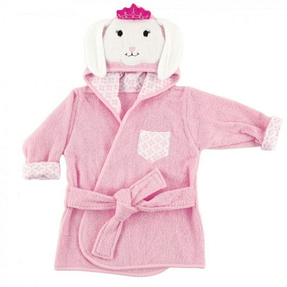 Hudson Baby Infant Girl Cotton Animal Face Bathrobe, Princess Bunny, 0-9 Months
