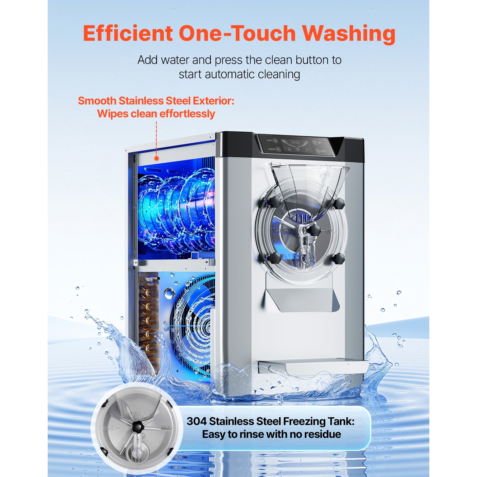 KFFKFF Commercial Hard Ice Cream Machine, Gelato Maker, 201 Stainless Steel 304 Stainless Steel, 19.68×31.30×31.10 in