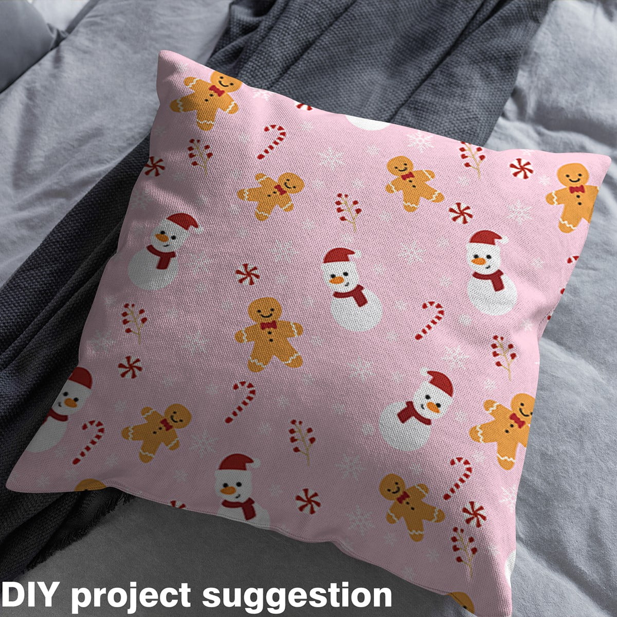 Homewish Cartoon Christmas Snowman Fabric by the Yard 1 Yard,Xmas Gingerbread Man Home Decor Fabric by the Yard,Merry Christmas Candy Cane Sewing Fabric For Girls,Luxury Bedroom Decor