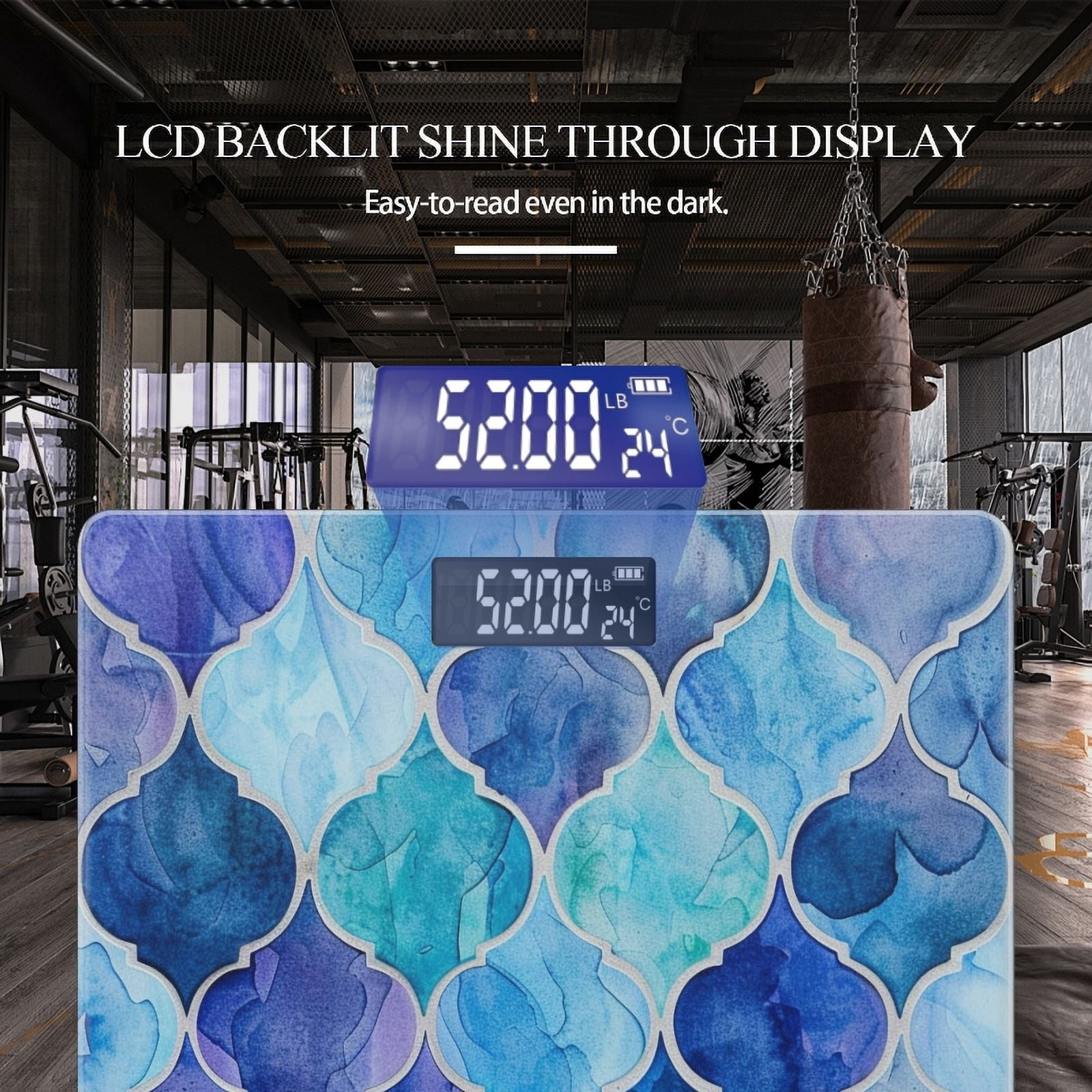 High Precision Body Weight Scale Smart Bathroom Scales with Large LCD Display(400lbs),Decorative for Bedroom-Watercolor Moroccan Tile Pattern Shades Of Blue And Teal