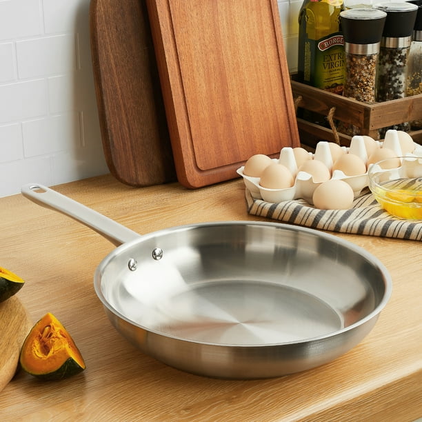 KOCH SYSTEME 10 Inch Stainless Steel Frying Pan With Lid - Nonstick Blue Ceramic Coating