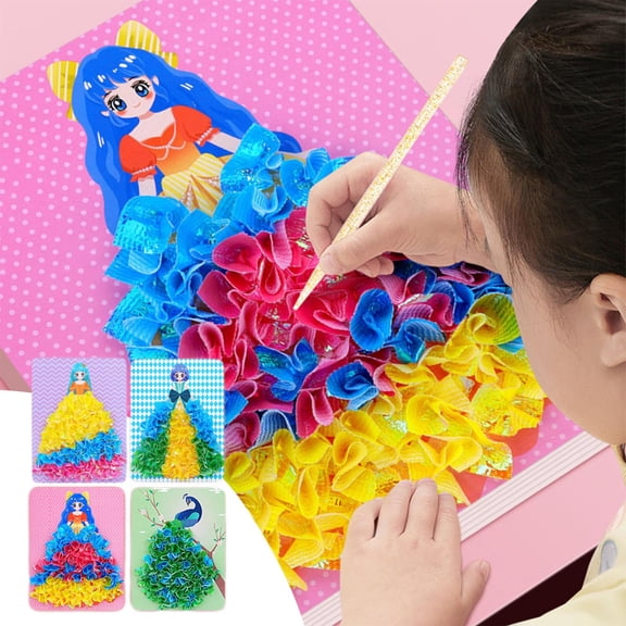 4pcs Poke Art Craft Set Age 4-12 - Princess Dress up DIY Animal Puzzle Poke Painting Toy, Easter Decor Activity Game Birthday Gift, All-in-One Art Craft Activity Set, Multicolor