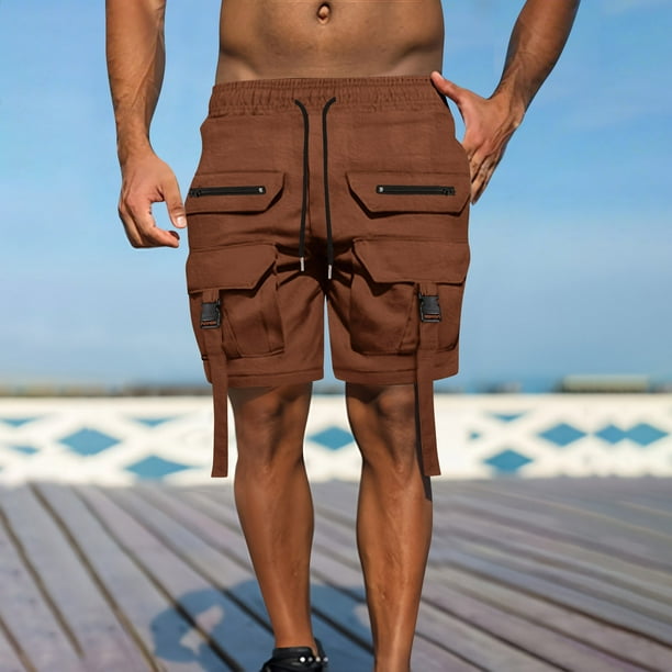 pstuiky Pantalones cortos de entrenamiento para hombre, Pantalones cortos cargo cómodos con cintura elástica y bolsillos a la moda para hombre, de verano, informales, lisos
