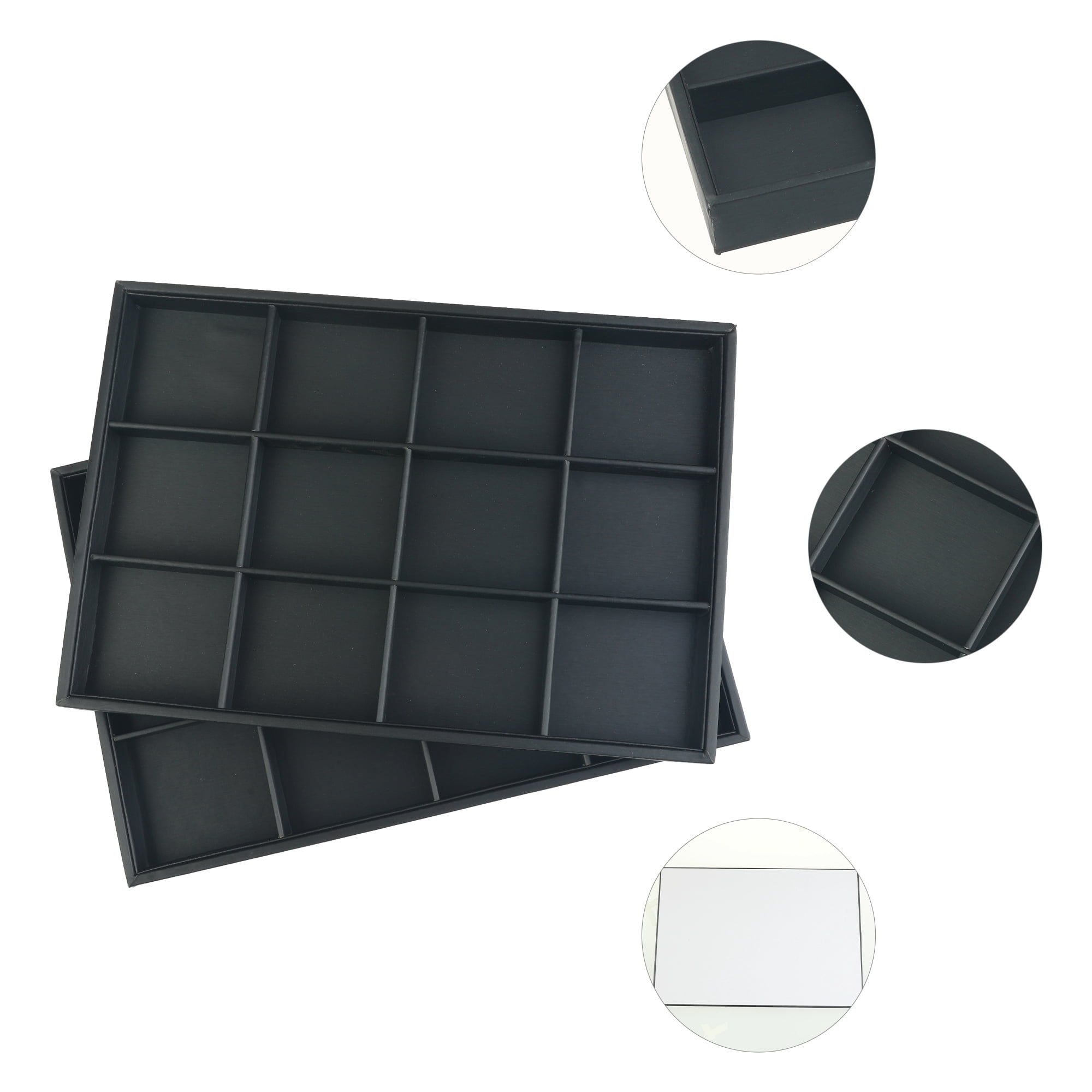 Unique Bargains Set of 2 PU Leather Jewelry Boxes Organizer Trays with Removable Dividers Black 12 Grid Tray