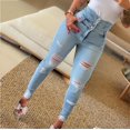 thumbnail image 2 of Aayomet 18 Tall Womens Women'S Solid Color High Waisted Hole Button Jeans,Blue XXL, 2 of 3