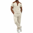 thumbnail image 2 of gbyLJF Mens Summer 2 Piece Outfits Short Sets Solid Color 1/4 Zip Shirts and Loose Fit Pant Casual Spring Clothes, 2 of 9