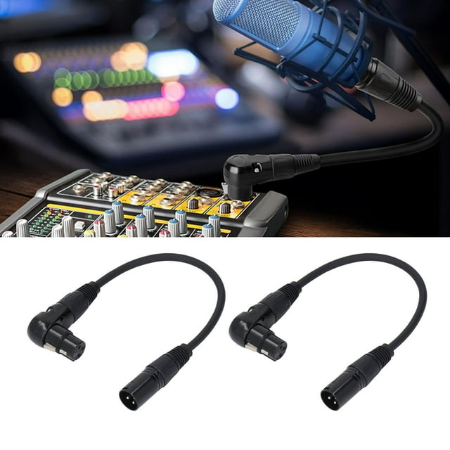 XLR Microphone Extension Cable Adapter, 90 Degree XLR Female to Straight XLR Male 3 Pin Mic Connector Cable, 3 Pin XLR Male to Female Adapter for Speaker Recording Studio