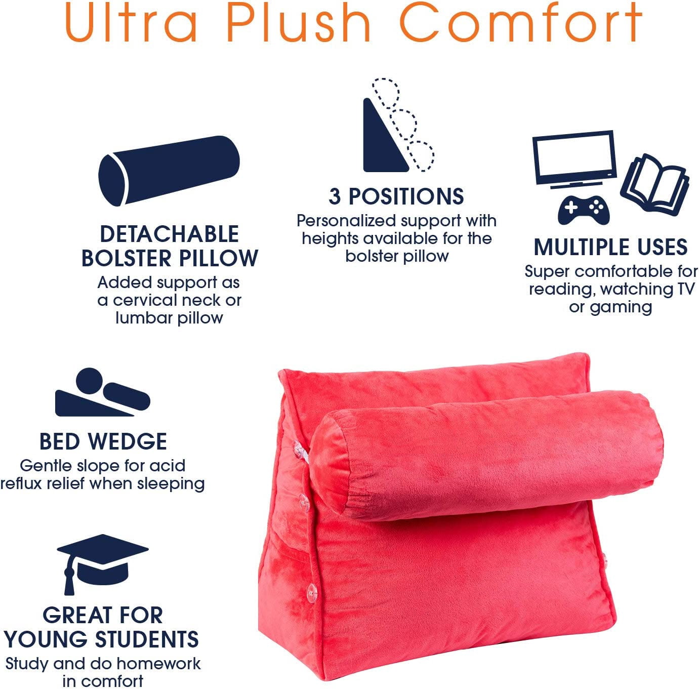 Cheer Collection Wedge Reading Pillow with Adjustable Bolster Memory Foam Back Support Black